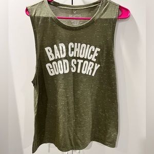 American eagle loose cut graphic  tank size XL olive green in color